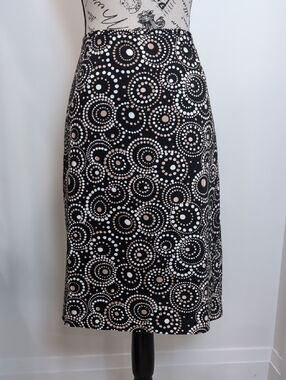 LIZ CLAIBORNE | Women's Black/Wht/Tan Circle-Dot Straight Fully Lined Midi Skirt